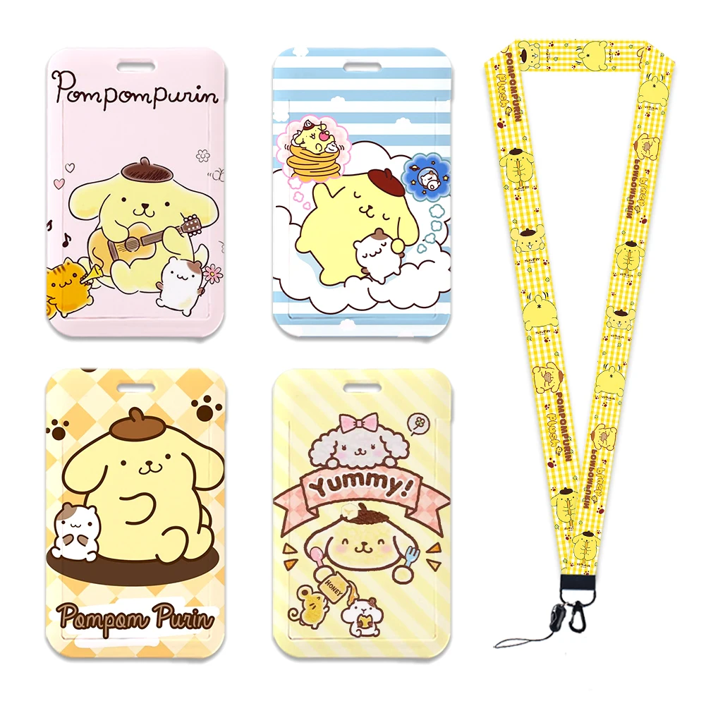 Niedliche Sanrio Pompo mpurin Karten abdeckung Kawaii Cartoon Bus Karte Schutzhülle niedlichen Schult asche Rucksack Anhänger Puppe Schlüssel bund