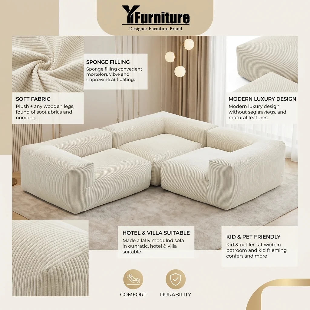 Small Apartment Friendly Modern Living Room Sofas Lazy and Cozy Compressed Sectional Couches