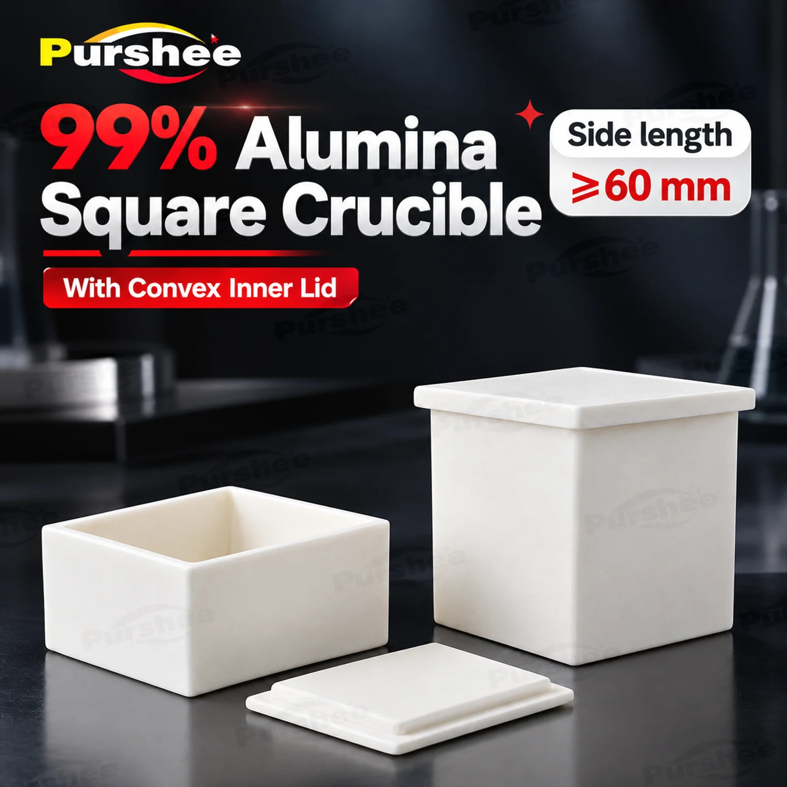 99% Alumina Square Crucible With Convex Inner Lid Side Length ≥60mm High Temp Resistant For Muffle Furnace Sintering Experiment