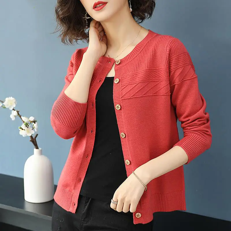 Autumn 2023 New Korean Loose Round Neck Long Sleeve Knitted Cardigan Button Sigle Breasted Office Lady Leisure Casual Sweater