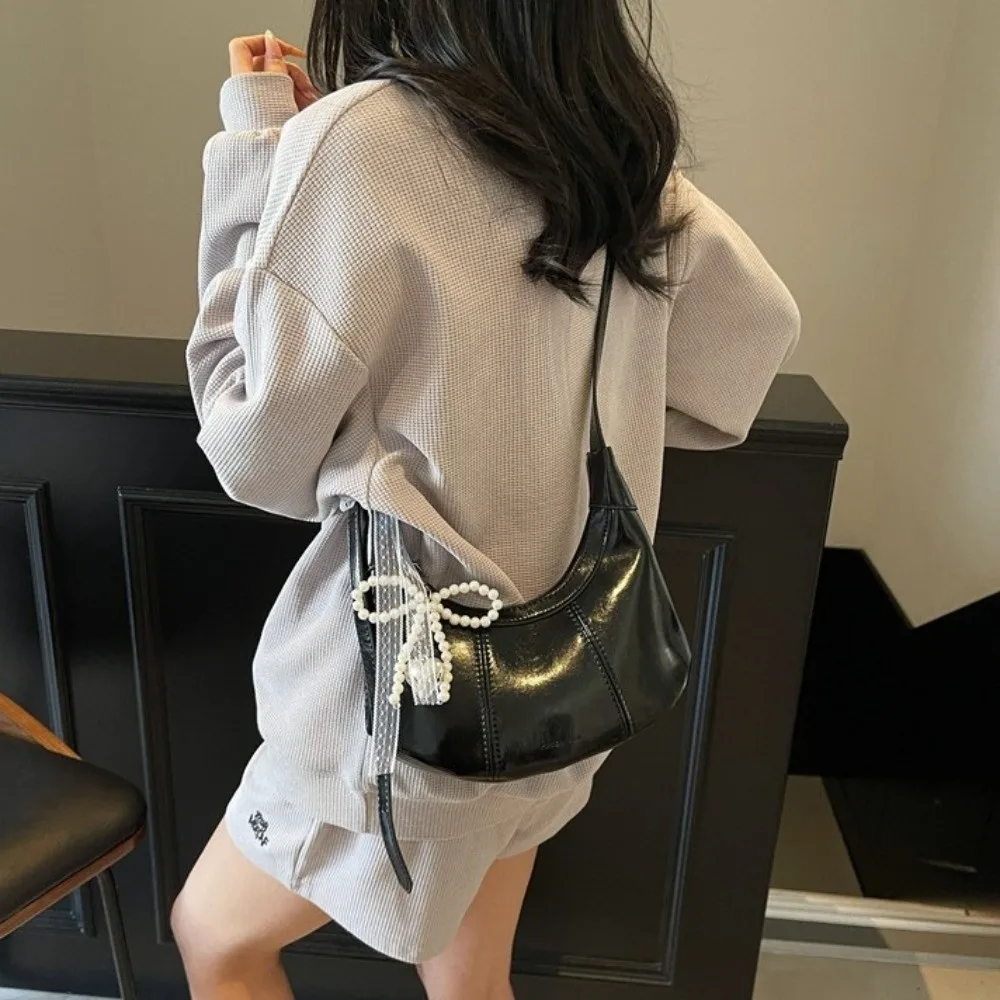 

PU Leather Korean PU Crossbody Bag Handbag with Pendant Korean Underarm Bag Dumpling Bag Bow Love Heart Women Shoulder Bag