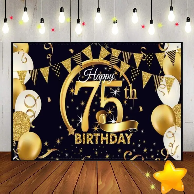 Happy 75th 80th Birthday Prince Backdrop for Photography Background Red Decoration Style Golden Backdrops Silver and Navy Blue