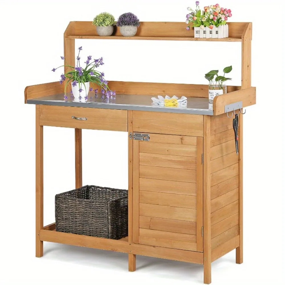

Garden Potting Bench Table Outdoor Work Bench Workstation Shelves
