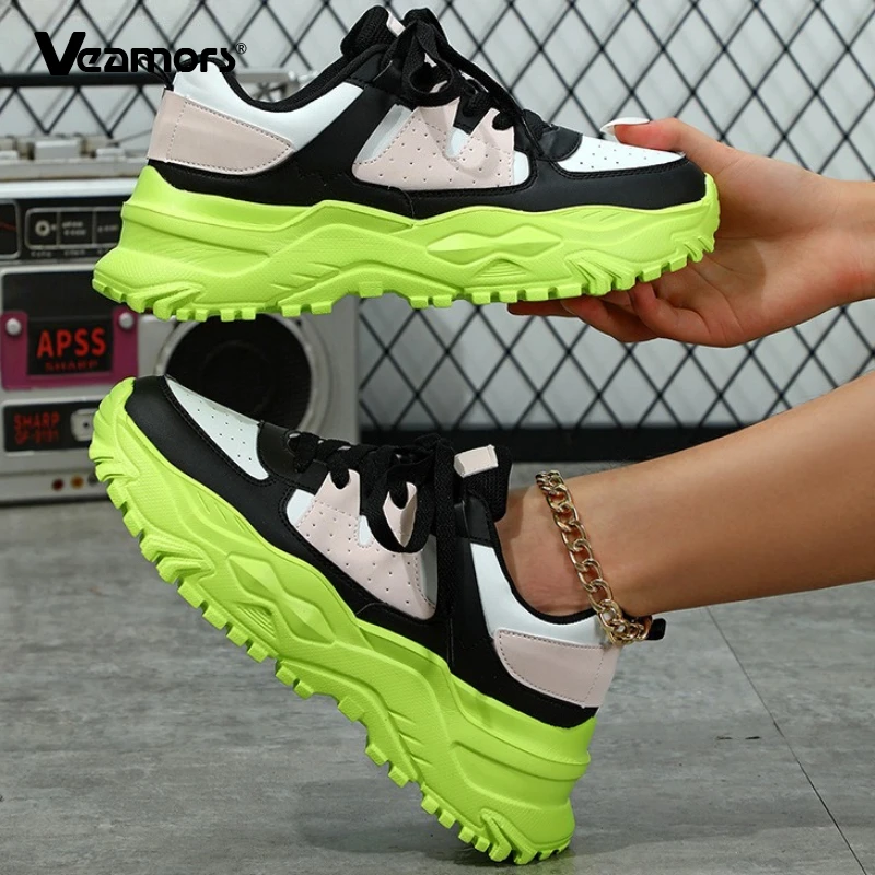 

Women Fashion Platform Sneakers Chunky Shoes Breathable Mesh Men's Casual Shoes PU Leather Trendy Walking Shoes White Trainer