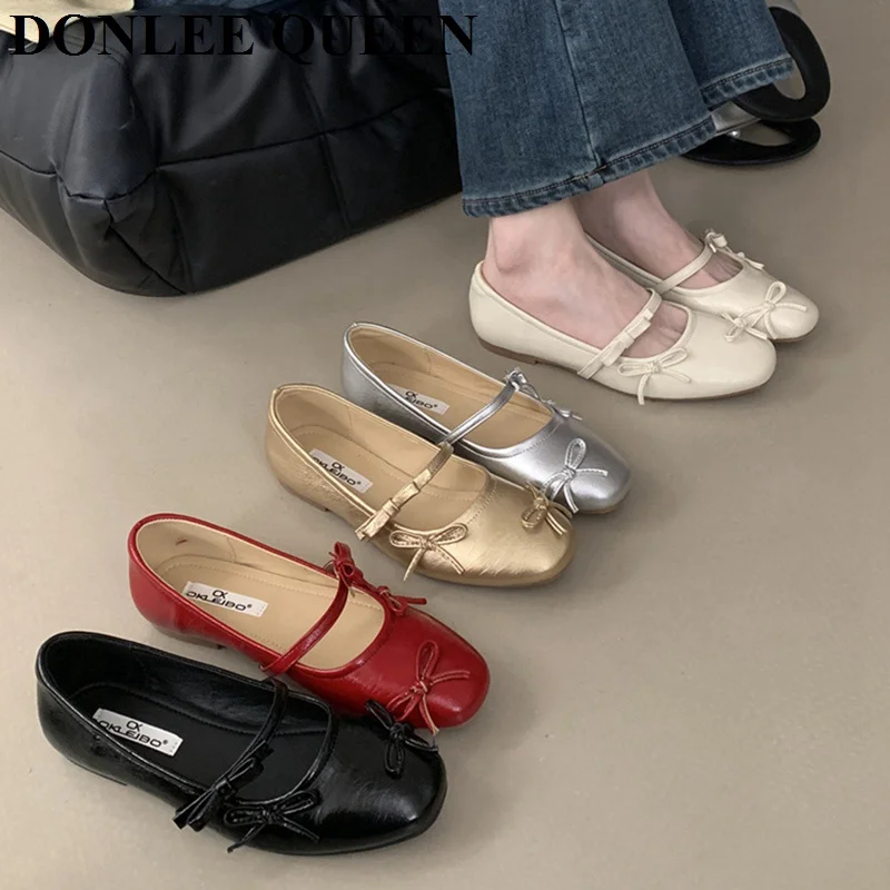 

Women Flats Shoes Fashion Bow Knot Shallow Ballet Ladies Shoes Spring Footwear Casual Mary Jane Gold Sliver Red Ballerina Mujer
