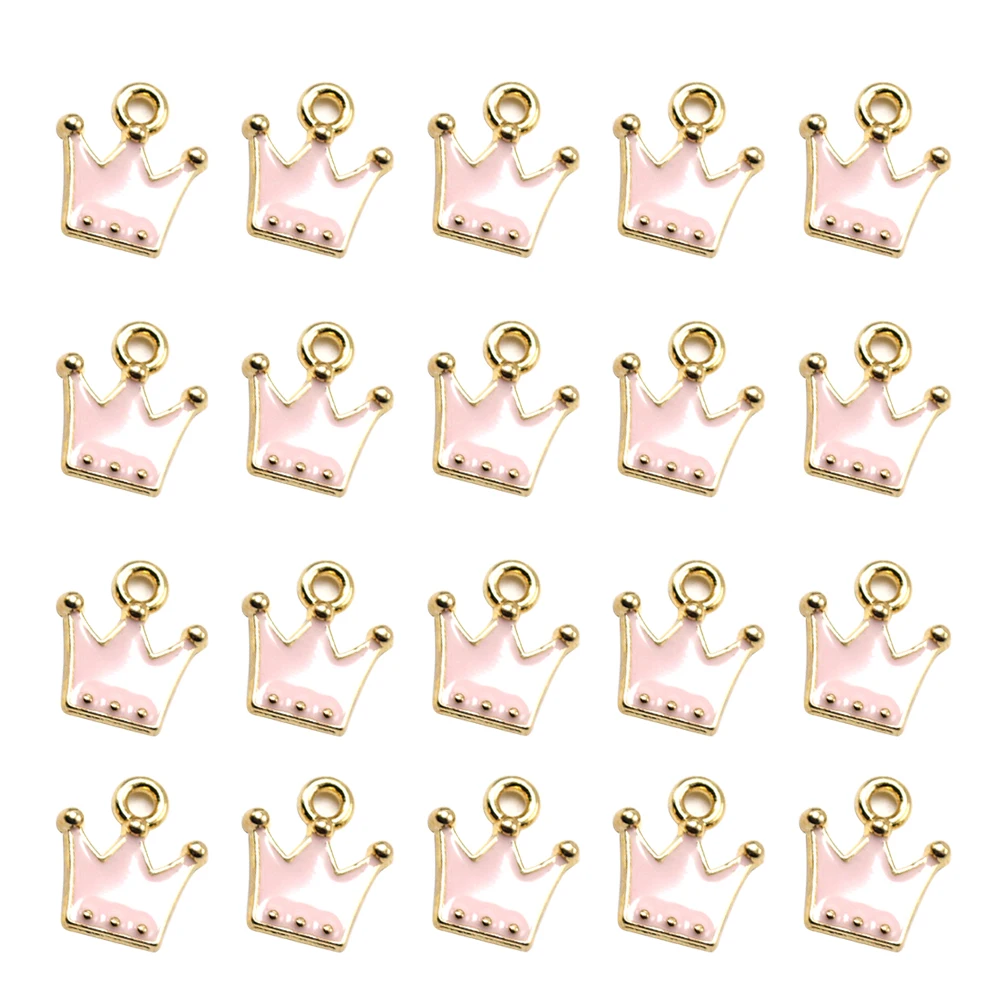 

20pcs Crown Shape Alloy Pendants Diy Charm Jewelry Making Accessories For Bracelet Earrings Necklace Pink Fashion Pendant Metal