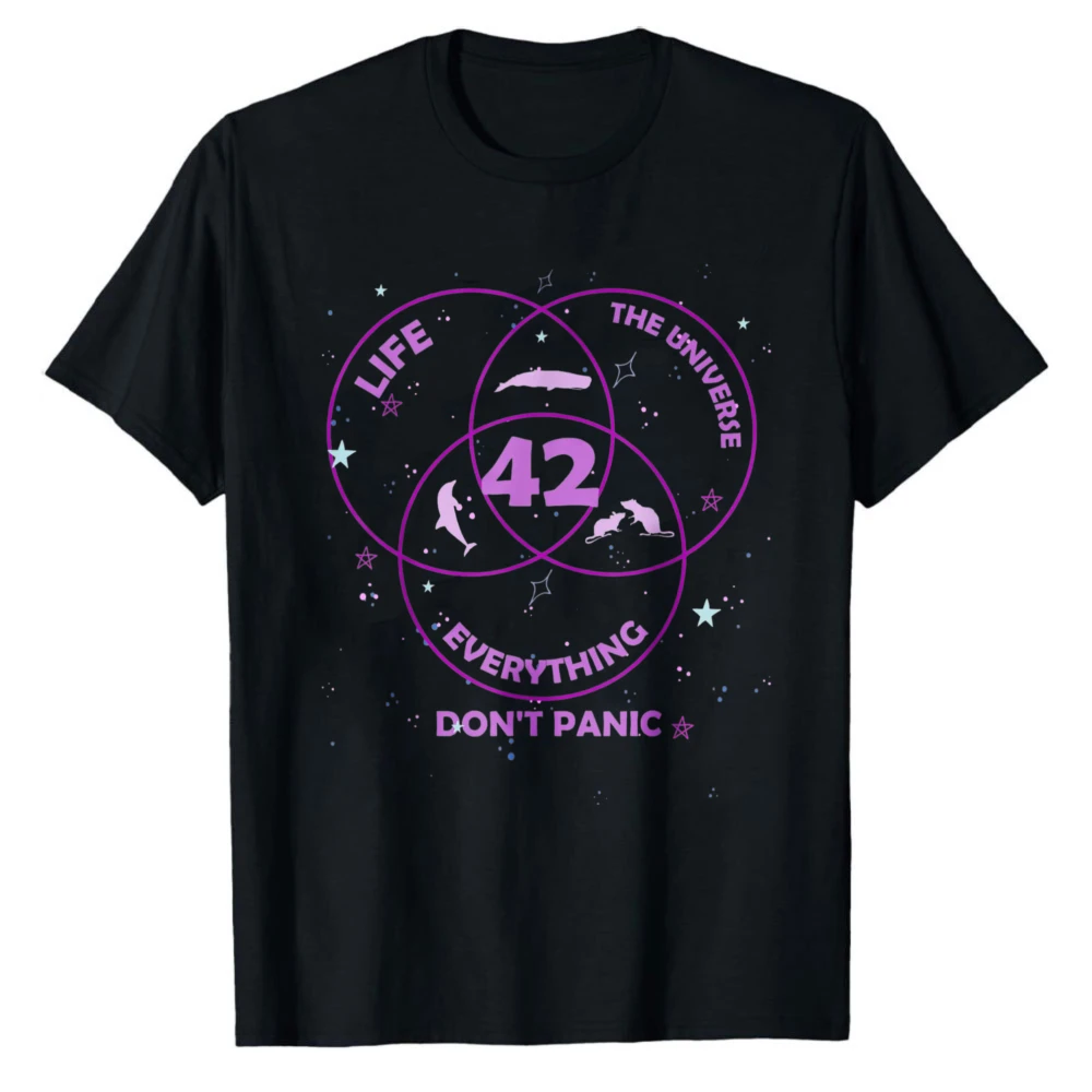 

42 Don't Panic Answer To Life Universe Everything T-Shirt Purple Venn Diagram Hitchhikers Guide To The Galaxy Graphic T-Shirt