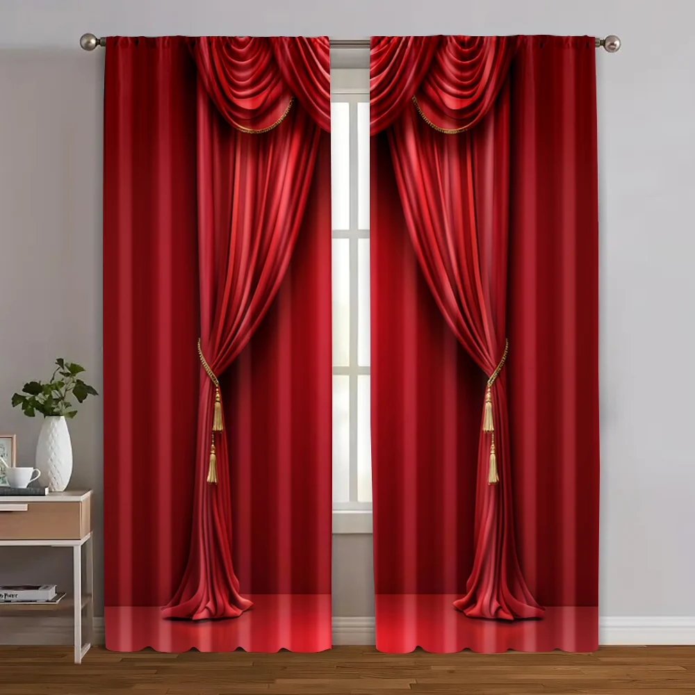 

2pcs, Popular Curtains Red Festive Versatile Polyester (without rod) Decorations Clearance for Living Room, Bedroom & Home