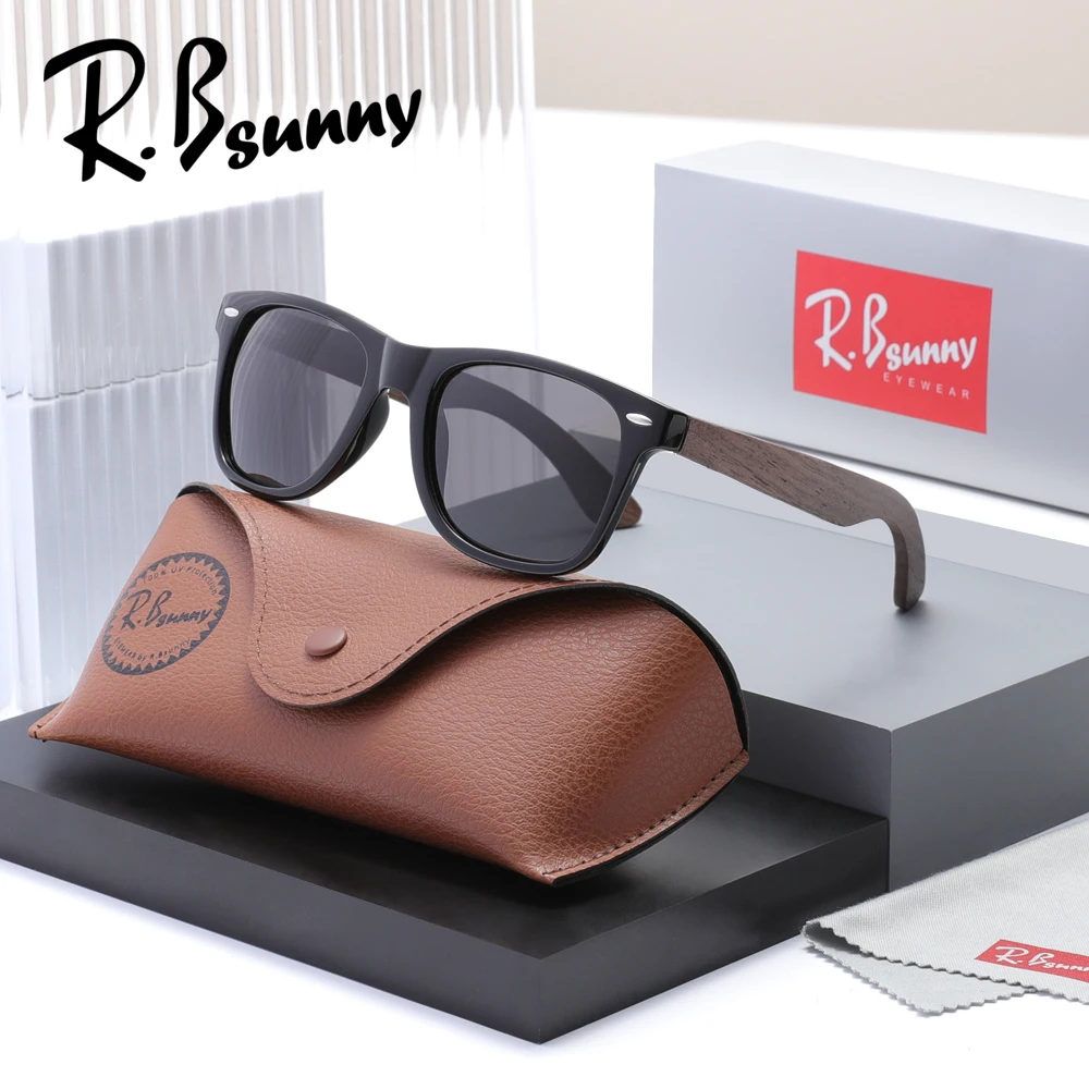 RBsunny marca gafas de sol de madera de nogal hombres mujeres polarizadas UV400 gafas de montura cuadrada Vintage Retro de lujo gafas de conducción masculinas