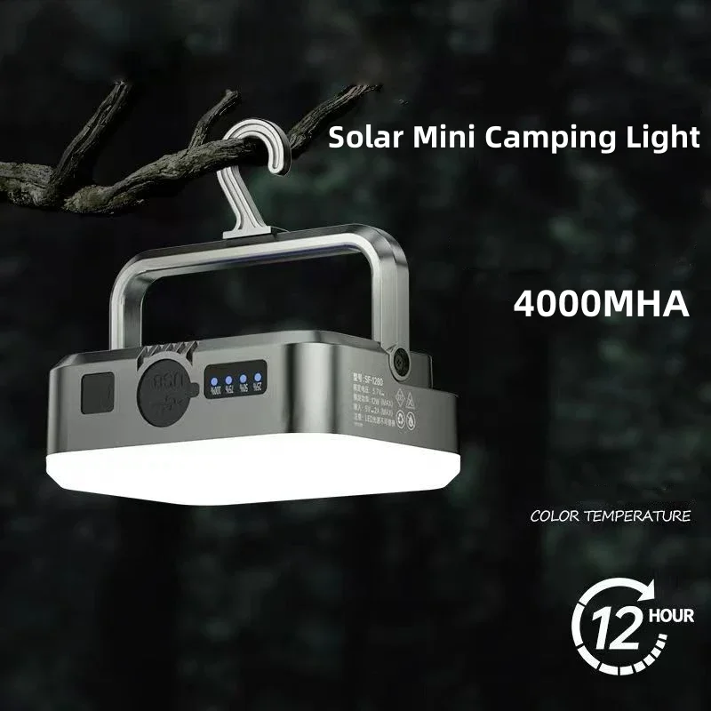 Rechargeable Solar LED Camping Lantern IPX6 Waterproof Portable Torch Fill Light Tent Lamp Work Outdoor Lighting 4000MAH