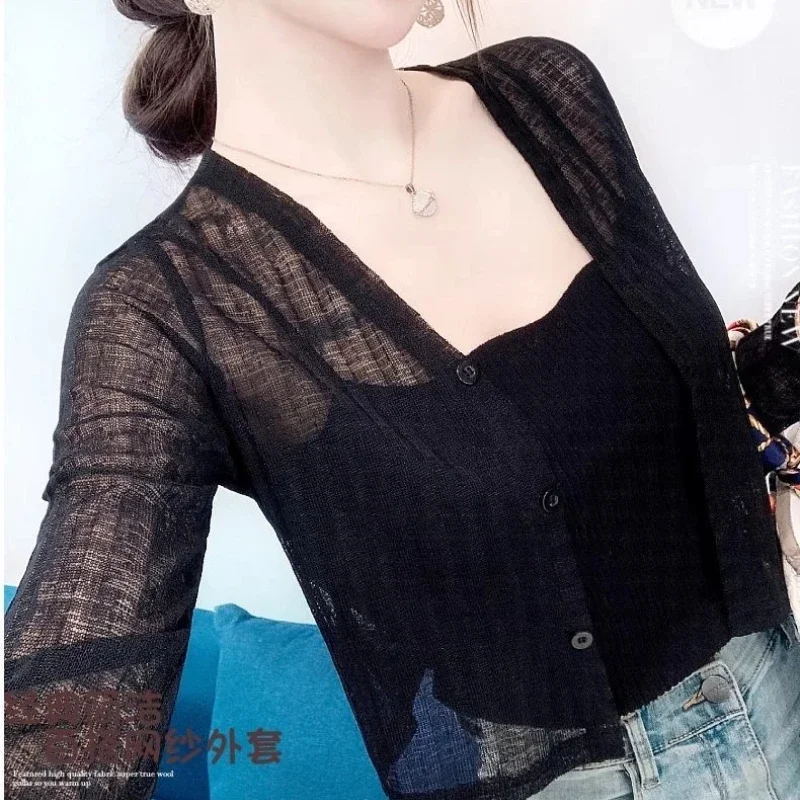 夏用長袖ショール付きエアコンブラウス、おしゃれなショートカーディガン、薄手ジャケット