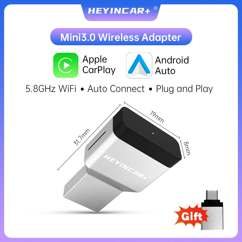 HEYINCAR חדש 3.0 מיני אלחוטי Carplay Android Auto מתאם Plug And Play Ai Box עבור VW Toyota Nissan Honda Benz Ford-More