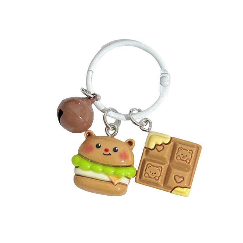 Cute Bear Coffee Color Keychain Bell Cookie Butter Bear Pendant Student Schoolbag Charms Cartoon Hanging Decor Gift