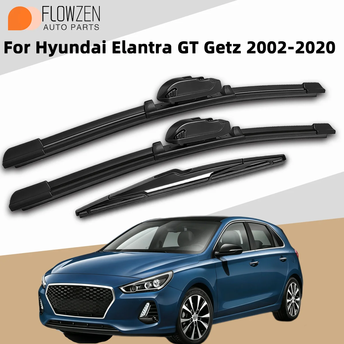 3 Stück Scheibenwischerblätter vorne und hinten, passend für Hyundai Elantra GT Getz 2002–2020, Premium-Qualität, leise, streifenfrei, langlebig, Autozubehör