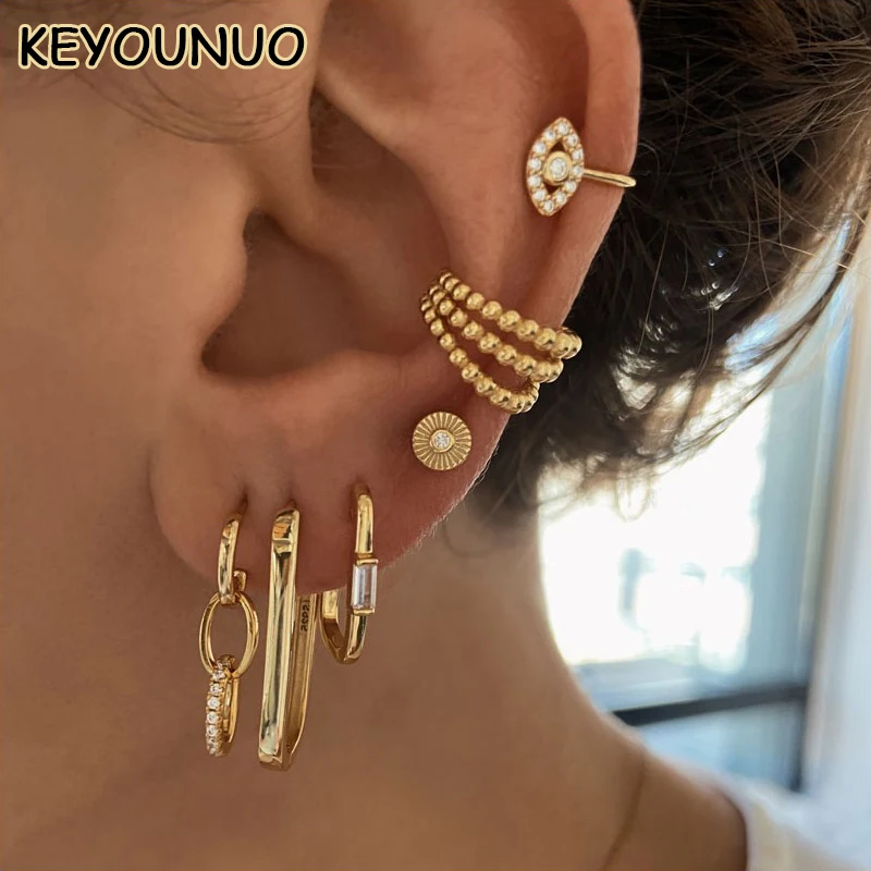 

KEYOUNUO Gold Silver Filled Drop Hoop Earrings For Women Piercing CZ Dangle Stud Earrings Set Fashion Party Jewelry Wholesale