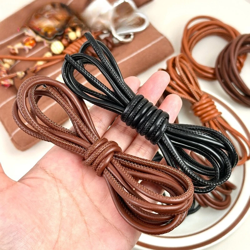 2 meters, round retro cowhide rope braided rope, pendant pendant rope DIY handmade beaded material, bag hanging accessories