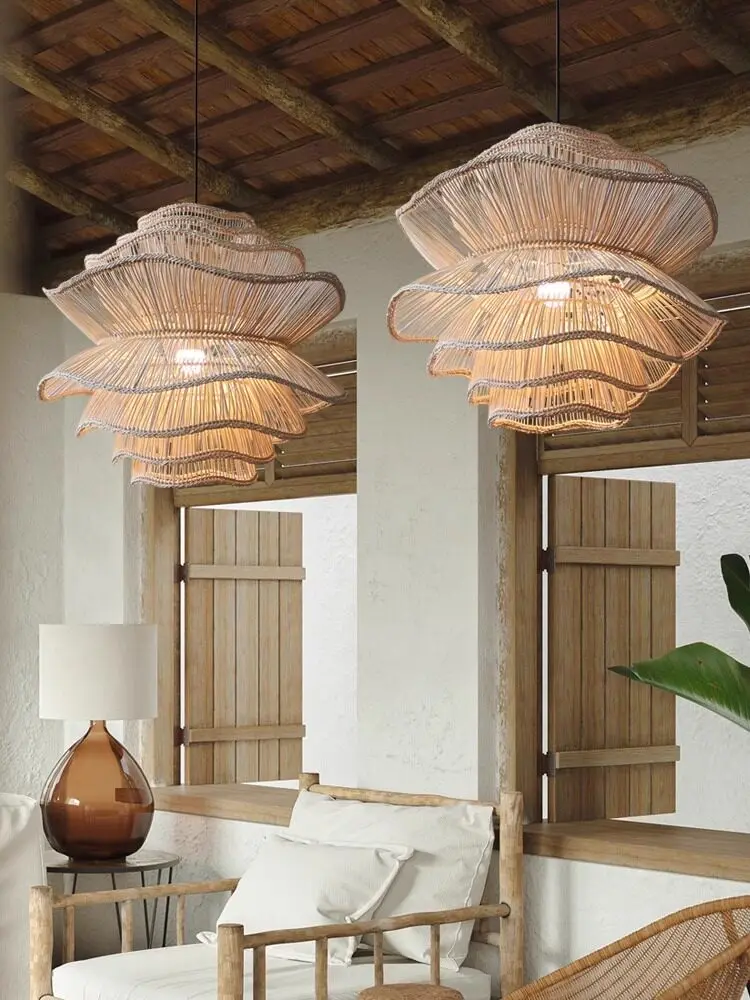 Wabi sabi style rattan pendant light LED E26, used for retro creative spaces, restaurants, hotels, bars, counters, Zen rooms