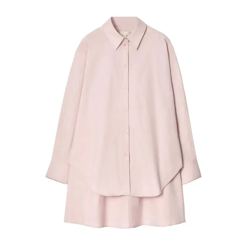 Nova Chegada de Primavera Vestido Csa Casual de Manga Longa para Mulheres Estilo Camadas Silhueta A-Line Gola  Fibra d...