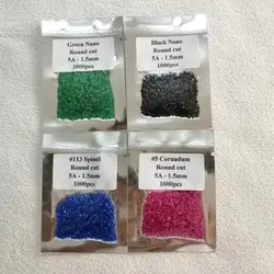 1000pcs Round Brilliant Cut Green Nano Stone 0.9-3.0mm 5A Synthetic Rubi Corundum Blue Spinel Wax Setting #113 for DIY Jewelry