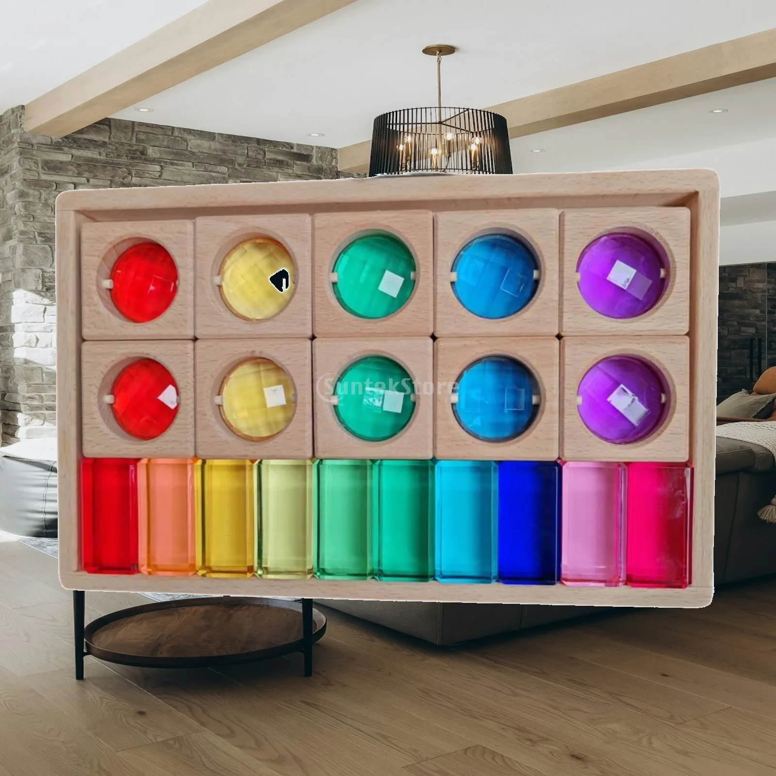 Rainbow Acrylic Wooden Cubes Stacking Blocks Toy for Children Educational Gem Building Set with Storage Box for Boys Girls