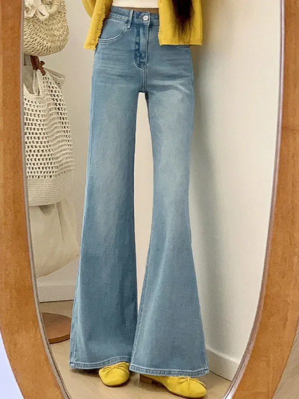 

Slimming High Waist Bell Bottom Denim Jeans Women's Summer New Casual Vintage American Style Cover Hip Floor Length Pants