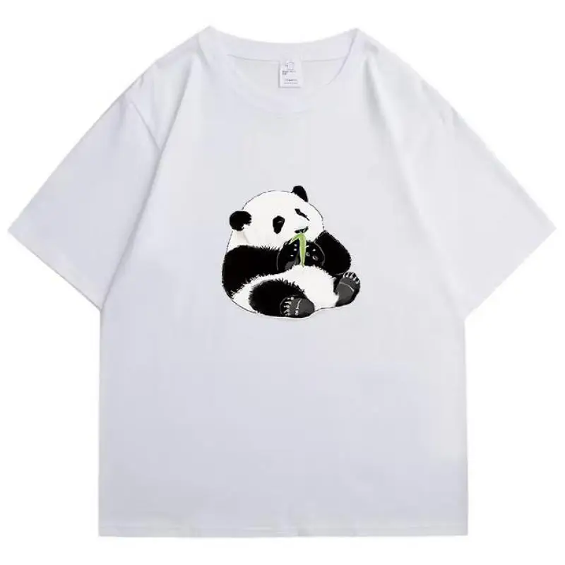 Chinese National Treasure Giant Panda Print T Shirt 2023 New Summer Couple Half Sleeve Cotton Loose  Women's Ttees Tops Y2k