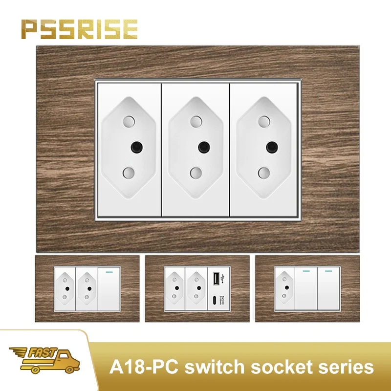 

PSSRISE White BR Standard Wall Switch Socket with 2.1A USB Type-c Charger Wood Grain Panel Light Switch Computer TV Power Outlet