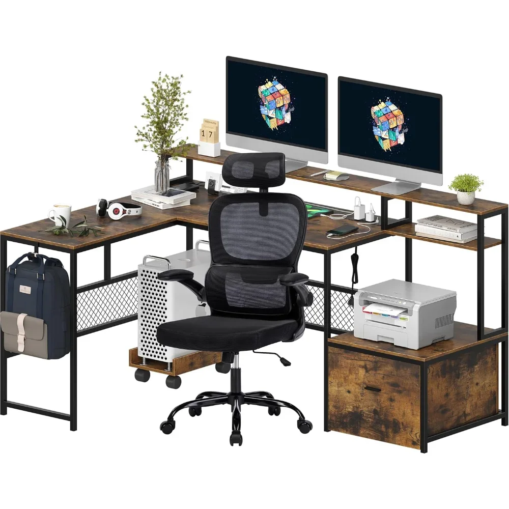 

Desk & Chair Set - L-Shaped Computer Desk Combo w/ Office Chair, Home Office Furniture for Work or Study"