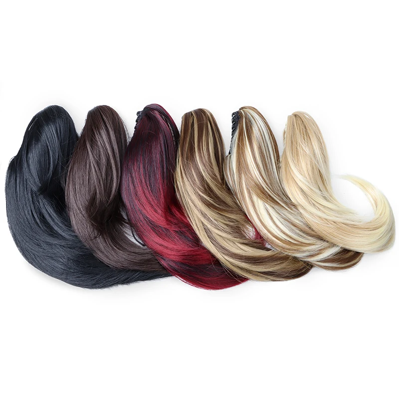 14 Polegada sintético curto encaracolado em camadas rabo de cavalo extensão do cabelo garra clipe no cabelo vermelho loiro preto peruca para mulher