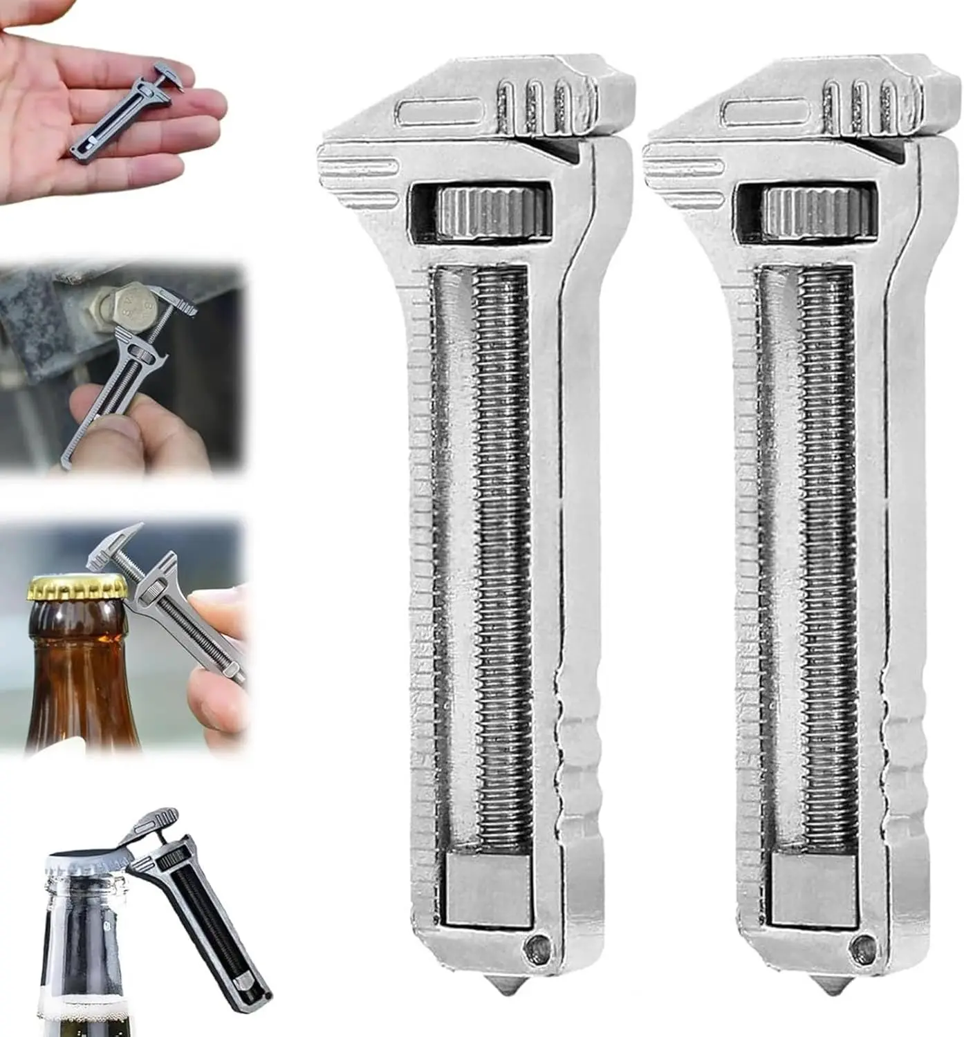 1-5Pcs Portable Mini Titanium Multitool Keychain with Spanner Bottle Opener Nail and Caliper EDC Multi-Tool for Outdoor Camping