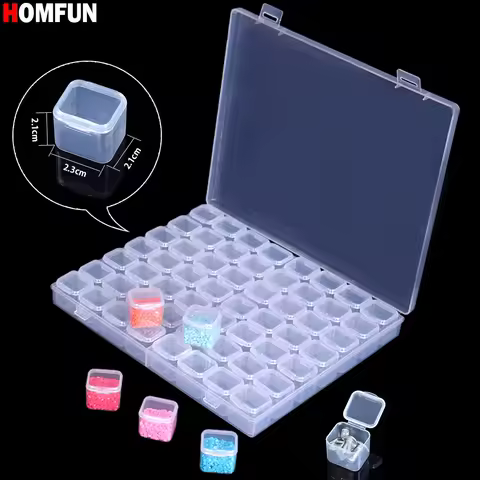 HOMFUN Independent 28/56-Grid Storage Box Diamond Painting Tools DIY Rhinestone Organizer，Plastic Container Embroidery Accessory