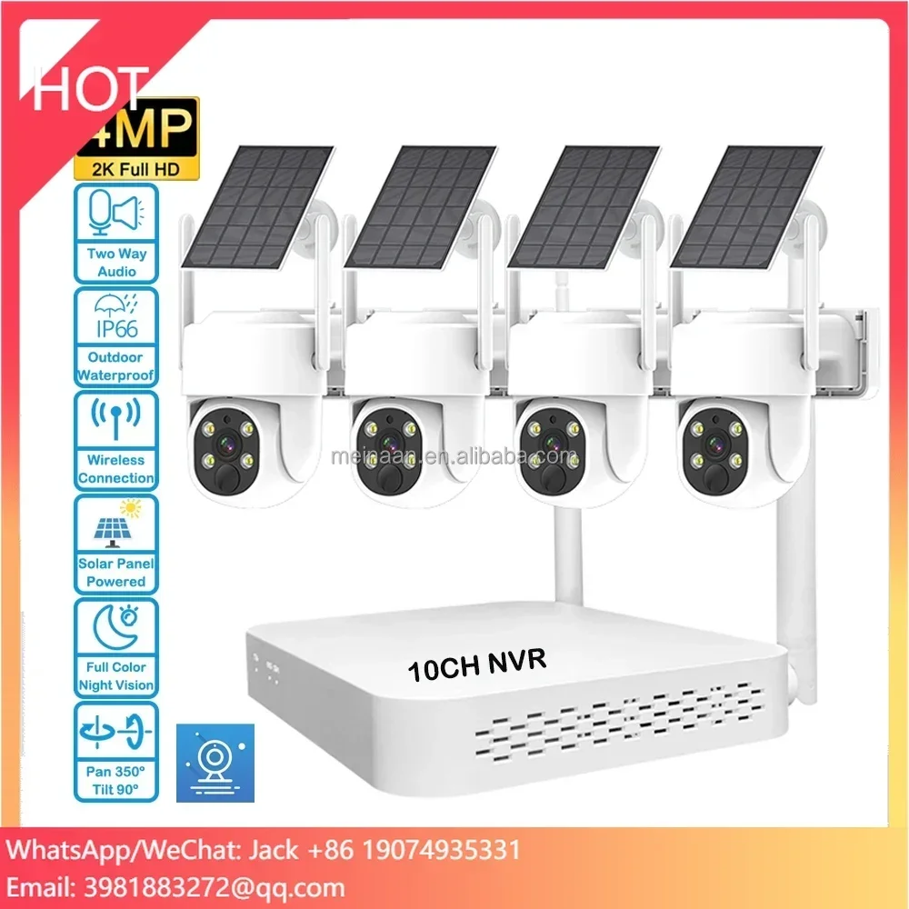 4MP CCTV عدة لوحة طاقة شمسية لاسلكية الطاقة الأمن PTZ نظام الكاميرا اللاسلكية واي فاي في الهواء الطلق نظام مراقبة كاميرا CCTV الشمسية