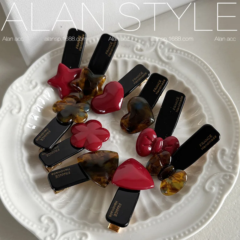 

Красные ацетатные заколки для волос в форме сердца и звезды, высококачественные зажимы для челки, заколки-уточки для женщин, элегантные, на каждый день