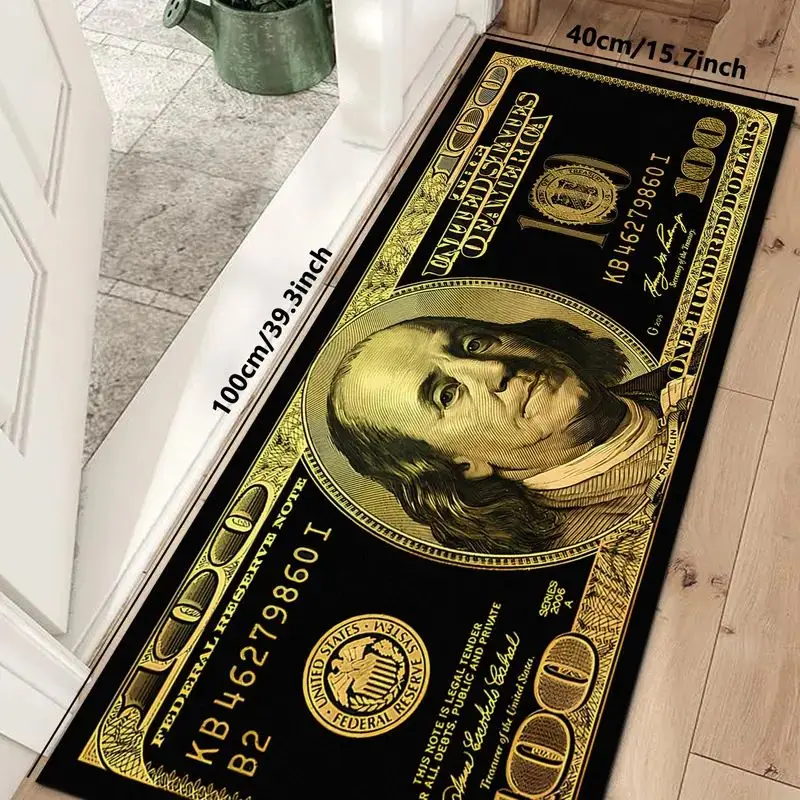 VIKAMA Dollar Bill Black Flannel Bedside Rug for Bedroom Long Runner Mat Plush Cozy Aesthetic Washable Home Decor