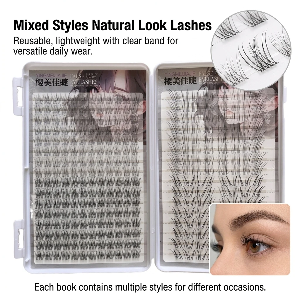 Mixed Style False Eyelashes Book Natural Look Party Makeup For Women C Curl Synthetic Fiber Lash Extension Invisible Clear Band