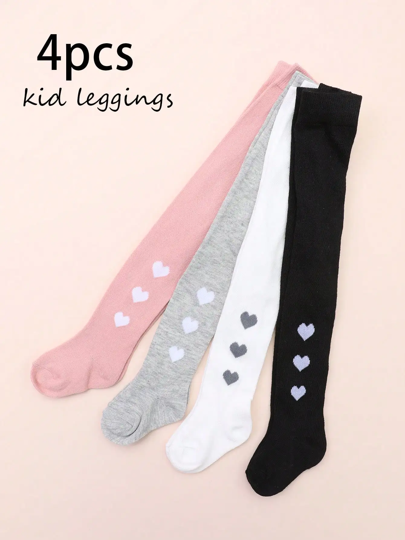4Pairs Girls Heart Pattern Tights 0-12Y All Seasons Soft Nylon Spandex Kids Pantyhose For School Uniform, Casual & Daily Wear