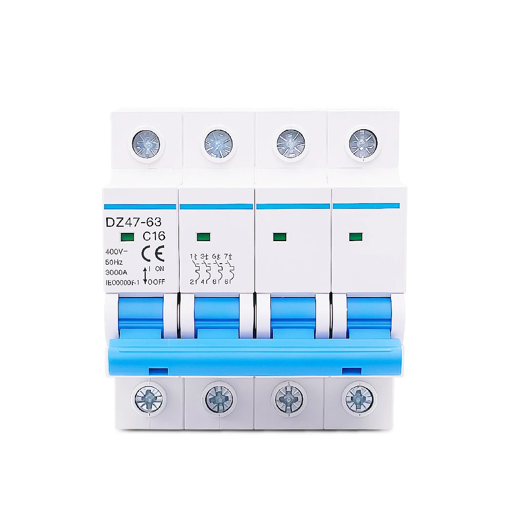 1Pcs DZ47-63 4P 16-63A Din Rail Four Pole MCB 400V High Current Distribution Box Industrial Power Control