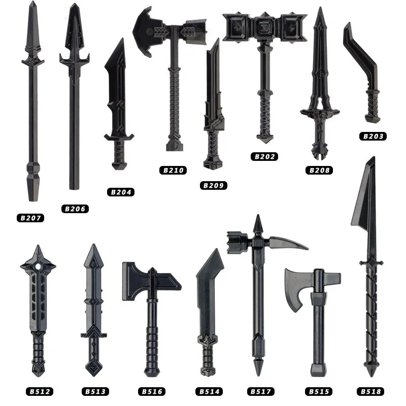 Medieval Weapons Building Blocks Army Soldiers Figures Military Accessories Knife Sword Axe Broadsword Bricks Toys For Children