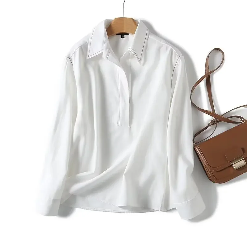 

Maxdutti British Minimalist Office Ladies Loose Women White Blouse Women Stitching Contrasting Color Fashionable Shirt