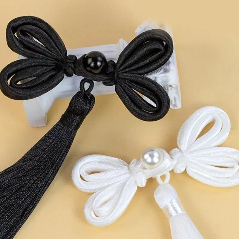 

652F 1pair White/Black Butterfly Fringe Fasteners Featuring Chinese Traditional Buttons Perfect for Sweater Scarf Cardigan