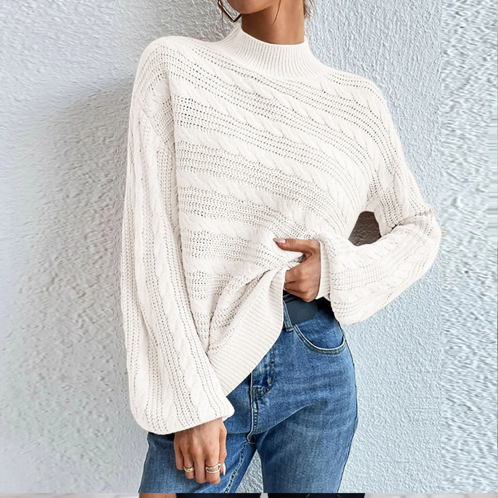 Women\'s Sweaters Pullover Autumn Winter New Fashion Ladies Solid Color Sweater 2023 High Neck Twist Knit Long Sleevec Sweaters