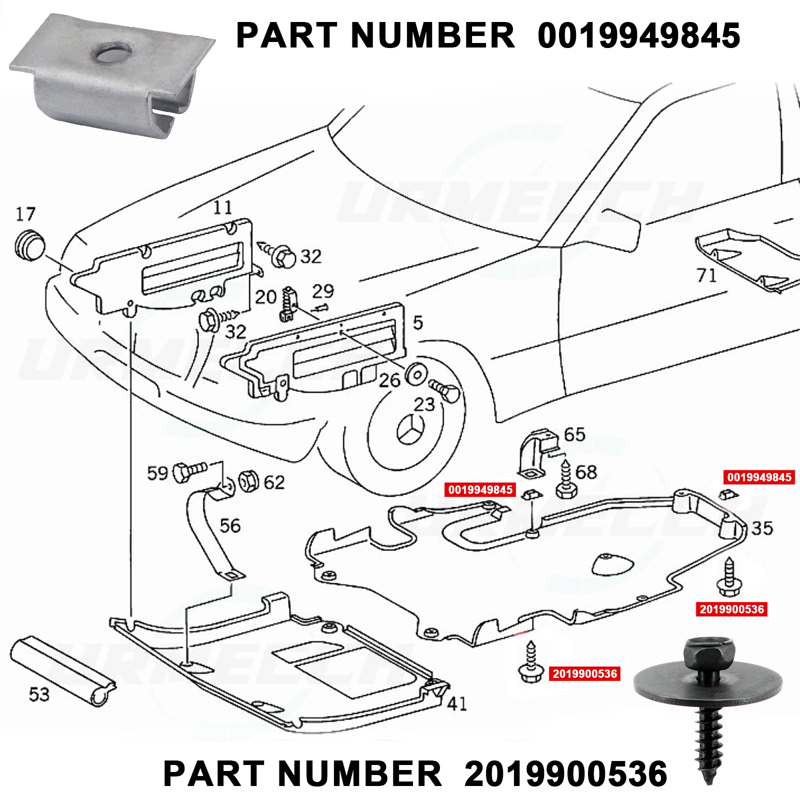 Radiator Support Splash Shield Screws Nut Kit for Mercedes Benz 2019900536 0019949845 Undercar Clip for Benz 129 124 140 202 210