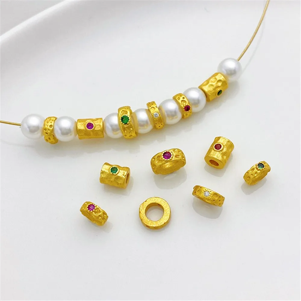 Sand Gold Inlaid Zircon Large Hole Bead Spacer Bucket Bead Handmade DIY String Bracelet Necklace Jewelry Material Accessories