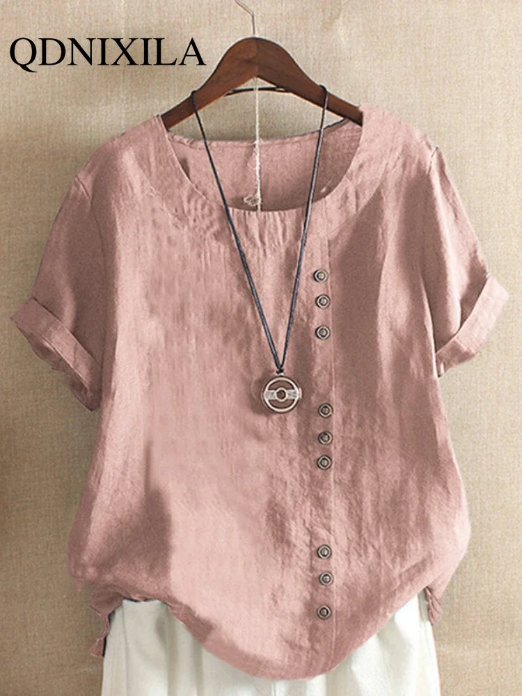 Summer T-shirt Large Casual Loose Cotton Linen Pullover Tops Shirts for Women Woman Tshirts Clothes корейский стиль S-5XL