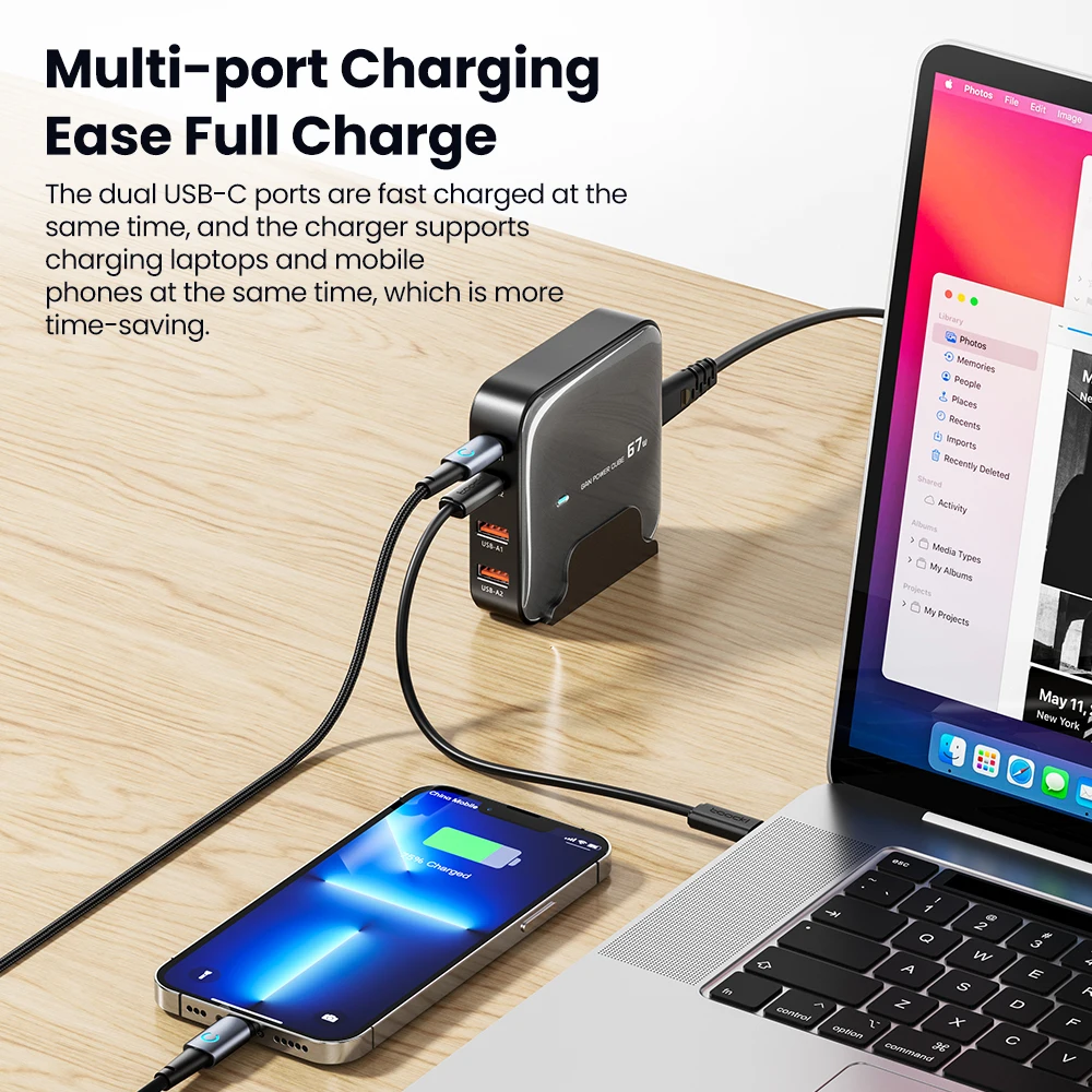 Toocki Charger Charging Station Multi Port 67W GaN USB Charger Desktop Type C PD QC Quick Charge For iPhone MacBook Pro Xiaomi