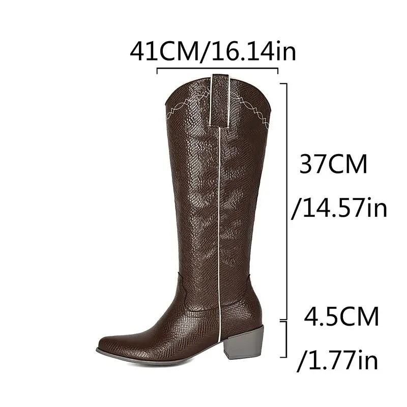 REAVE CAT Blue Women Knee High Boots Pointed Toe 4.5cm Block Heel Slip On Plus Size 41 42 43 Leisure Retro Handmade Botas Shoes