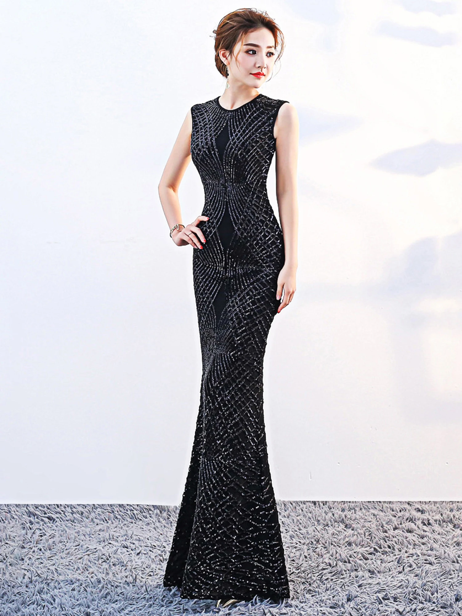 Ele Evening Gown Women's Luxury Glittering Sequin Prom Par Fi Tail Dr Sexy mid Waist Zipper Sle Long Evening Gown