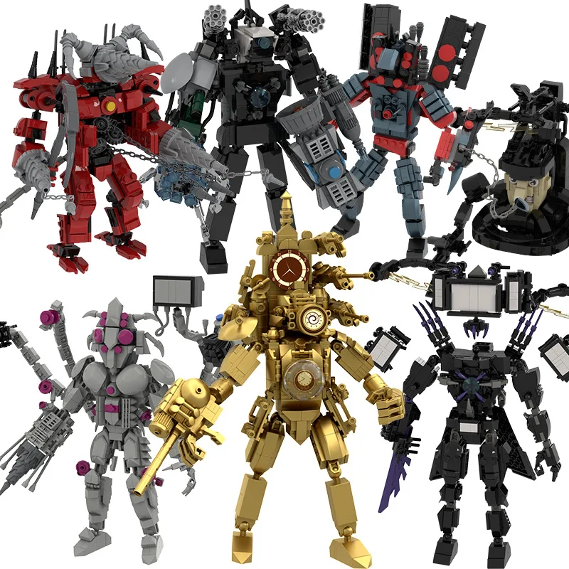 متوافق مع مكعبات بناء تجريدية من LEGO Skibidi Toilet MOC، ساعة تيتان ذهبية للرجال، ألعاب الطوب