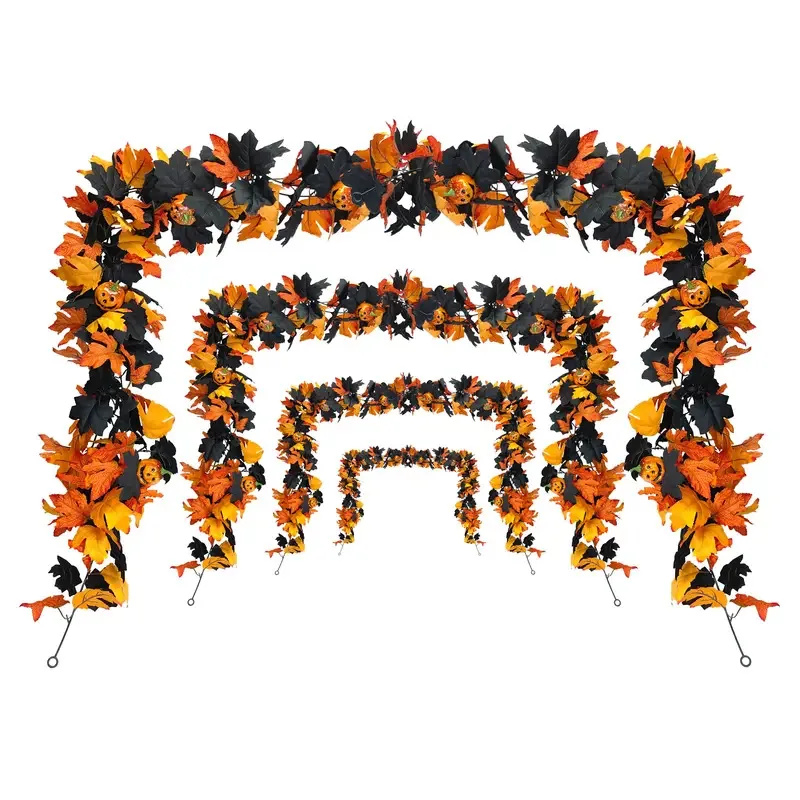 Halloween Garland Decorations Black Fall Leaves Vine with 3D Garland Thanksgiving Harvest Festival Fireplace Mantle Decor