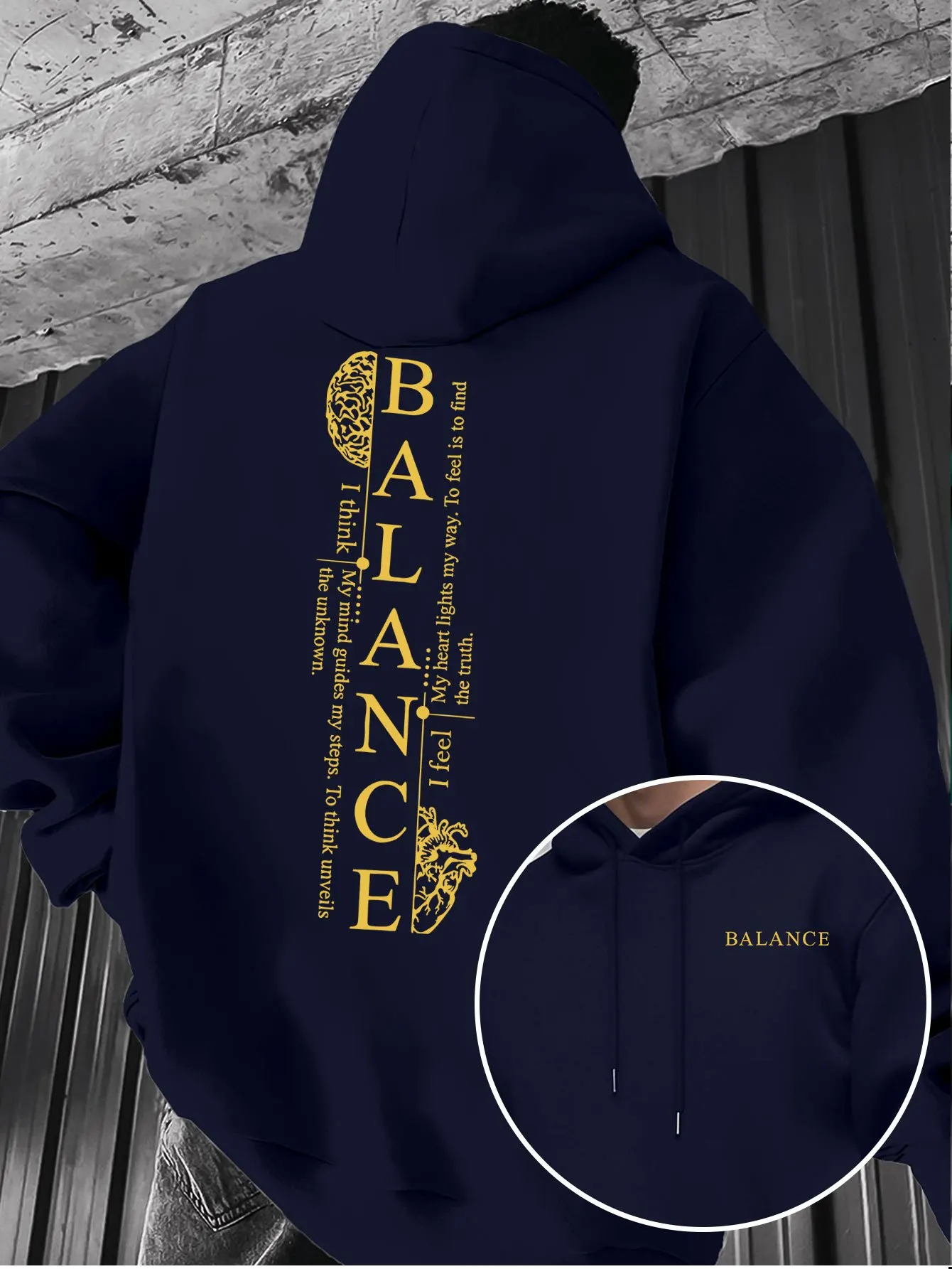 Balance Letter Printed Mens Fleece Hoodies Warm Winter Athletic Sportswear Sweatshirt Casual Loose Workout Pullover Top